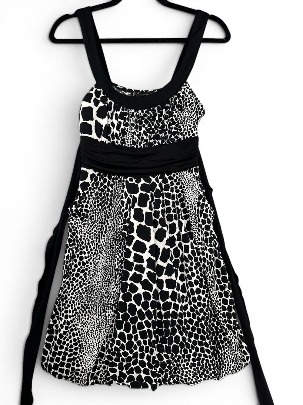 Grass‎ Collection Animal Print Dress Med Black White Tie Waist Fit Flare Pockets
